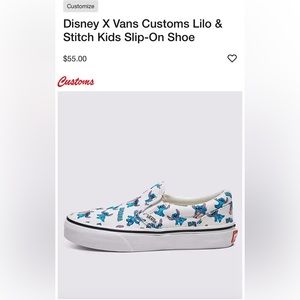Kid’s Stitch x Vans Size 1.5